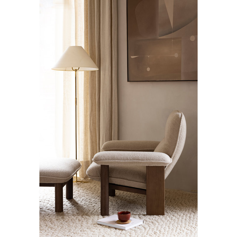 Brasilia Ottoman, Dunes 21004 Camel Genuine Leather, Natural Oak