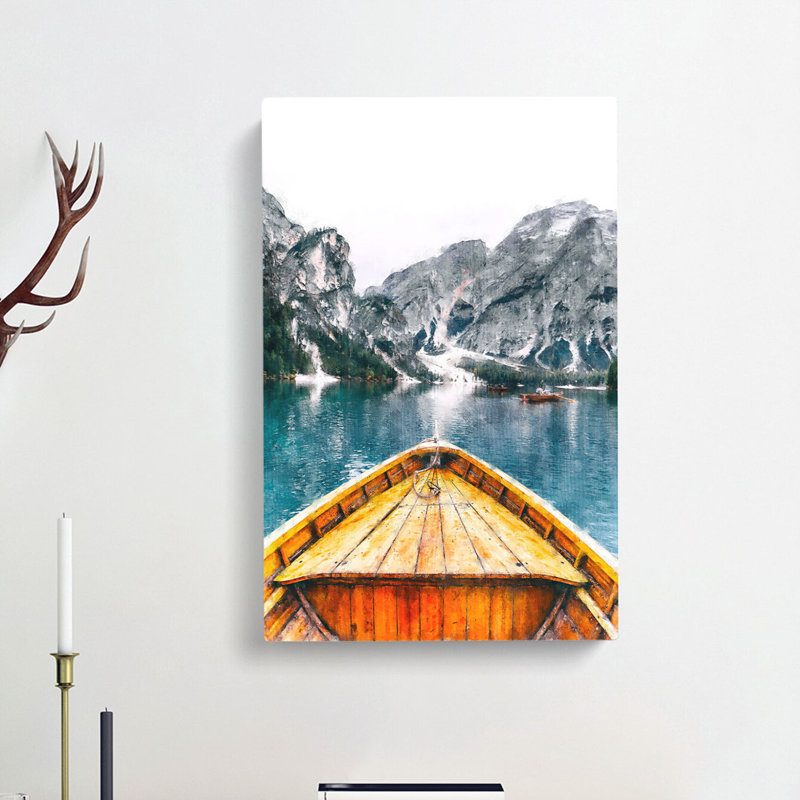 Boat In Lago Di Braies Italy Abstract - Wrapped Canvas Painting, 50cm H x 35cm W x 3cm D