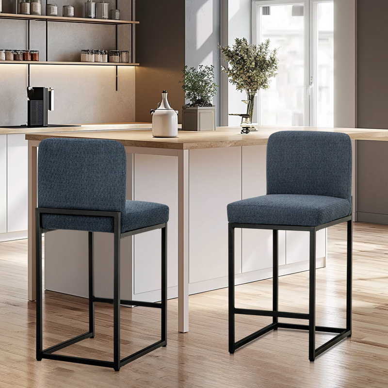 Smart Chenille Upholstery Bar Stools Set of 2, Dark Blue