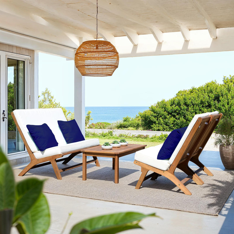 Eubank 4 - Person Patio Conversation Set with Cushions, Cream, Natural