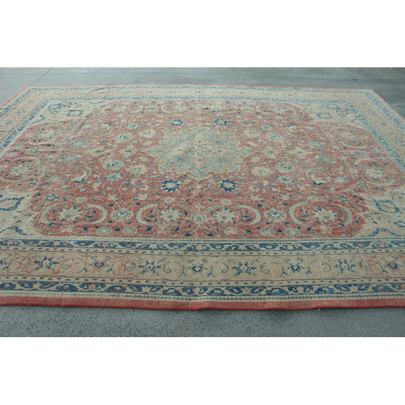 Elegant Floral Pattern Turkish Area Rug in Coral and Beige for Traditional Home Decor