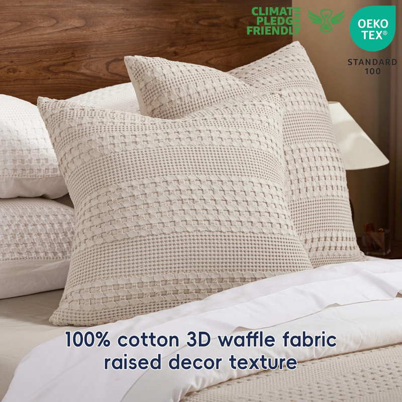 PHF Waffle Weave Pillow Covers , 2 Pack 100% Cotton Square Pillow Shell for Bedding Decor, No Insert, Oatmeal, 24x24"