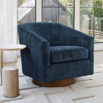Blondeau Polyester Swivel Barrel Chair with Wood Base