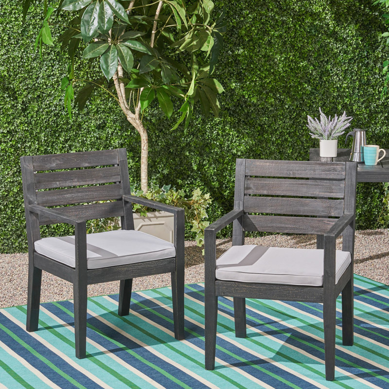 2Pcs Dark Grey Dining Chairs - Wood Frame With Sandblast Natural Finish And Water- Cushion, Modern Chair  2 , Hand Crafted Substantial Frames Cushions, Chic Seating Option