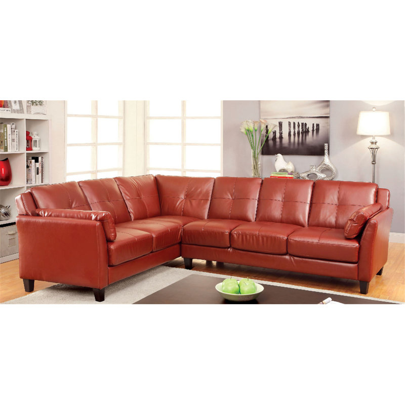 Sherlyn 104" Wide Faux Leather Left Hand Facing Corner Sectional, Faux leather Mahogany Red