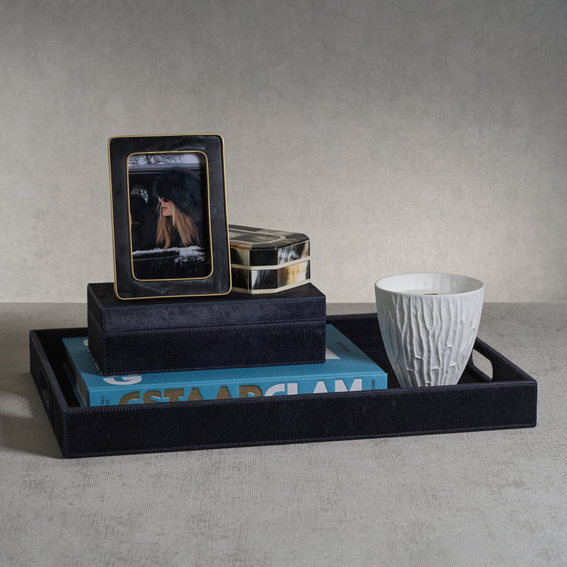 Rutbeek Hair-On-Hide Leather Serving Tray, 2" H x 20" W x 14" D, Navy