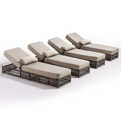 Clybourn Outdoor Patio Swimming Pool Adjustable Wicker Chaise Lounge Chair With Pillow (Set Of 4)