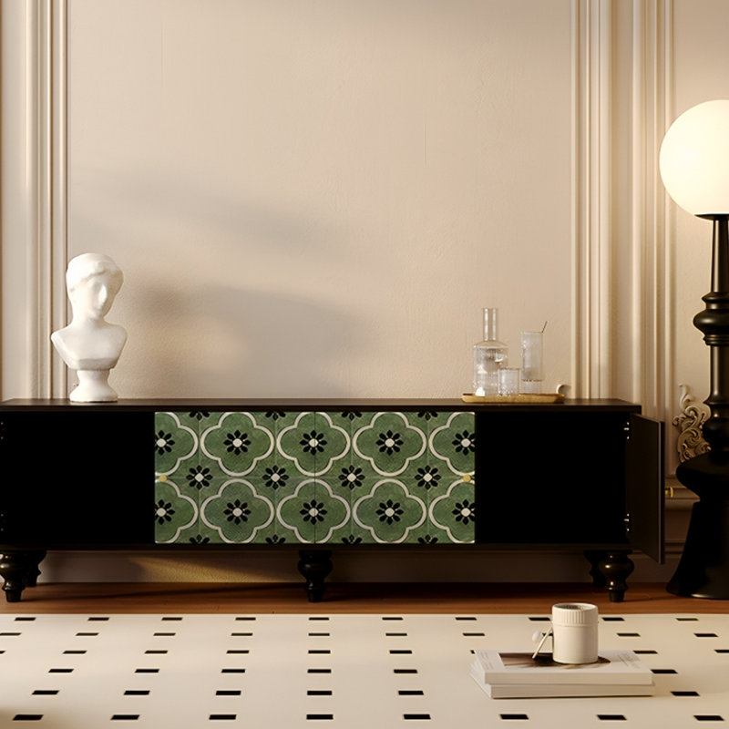Meuble télé en pin style français avec armoires, H 21,65 po x L 78,74 po x l 15,75 po