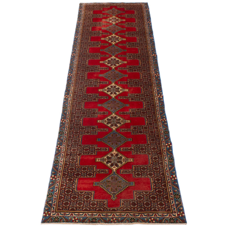Tapis de couloir rouge unique en laine 3 pi 1 po x 12 pi 3 po Zaelee