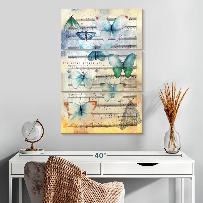 Abarca, musique et papillons, H 32 po x l 20 po