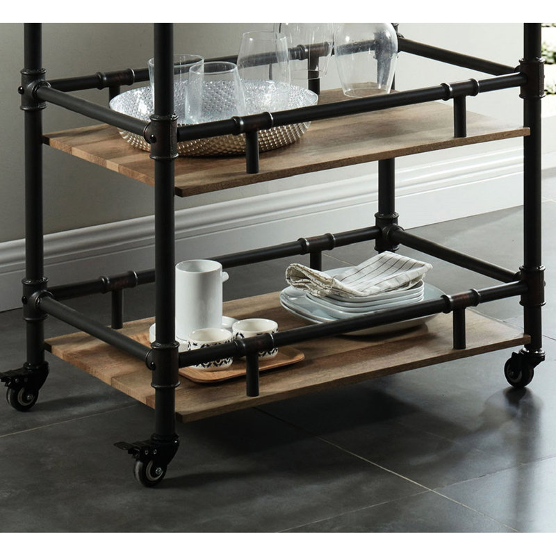 Serving Cart - 3 , Contemporary Industrial 3 Cart, Inspired With Oak
