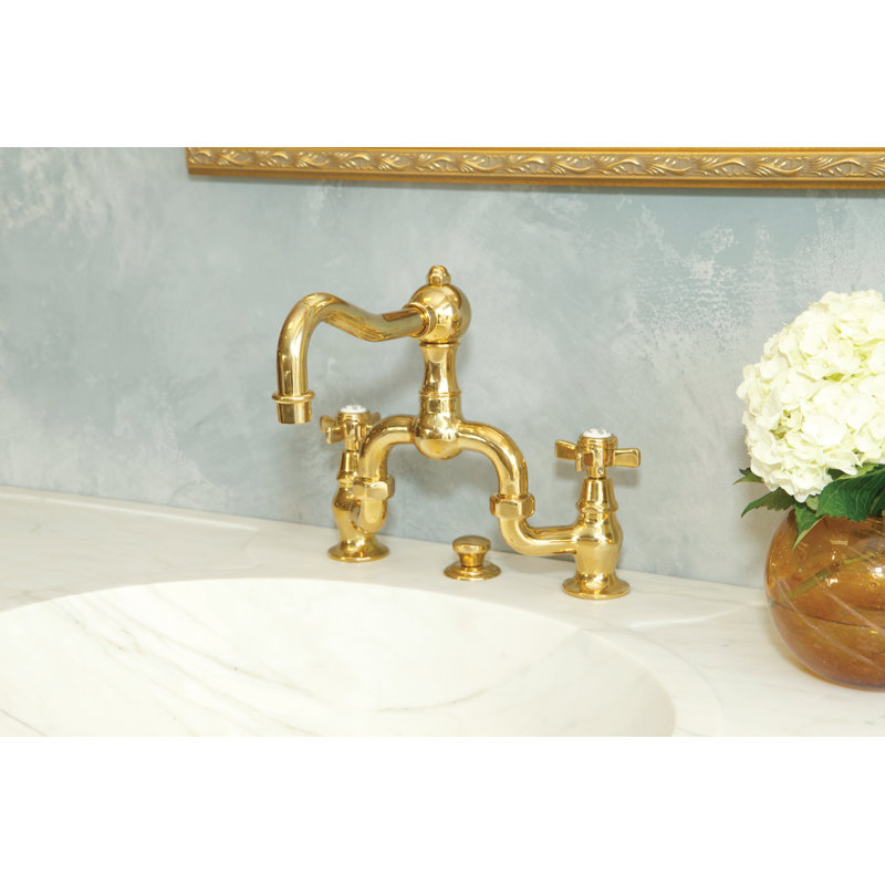 Chesterfield Bathroom Bridge Faucet with Drain Assembly, Matte White, Standard