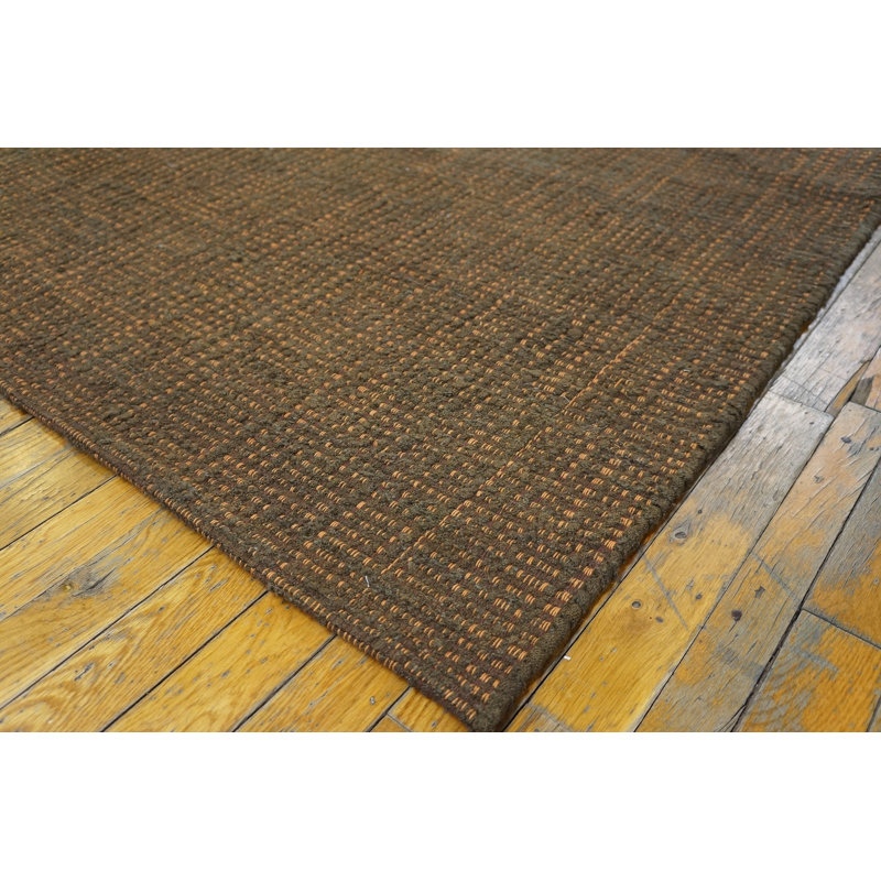 Tapis brun en laine noué à la main de conception unique 6 pi x 9 pi