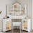 Modern Corner Vanity Set with Lighted Mirror and Outlets, Fluted Makeup Vanity Desk with Large Storage Cabinets-698681384