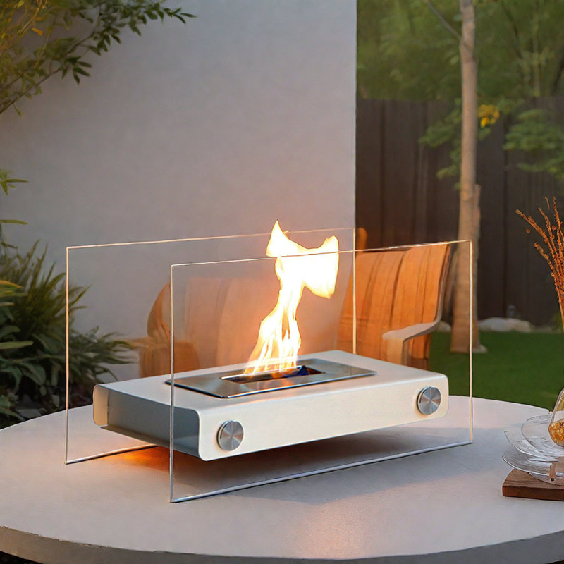 Tabletop Fire Bowl Pot with Two-Sided Glass Fireplace 35cm Length