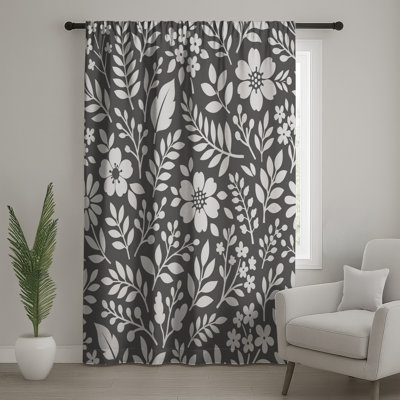Gray Floral Pattern Window Curtains, Floral Sheer & Blockout Curtains - 1 Panel