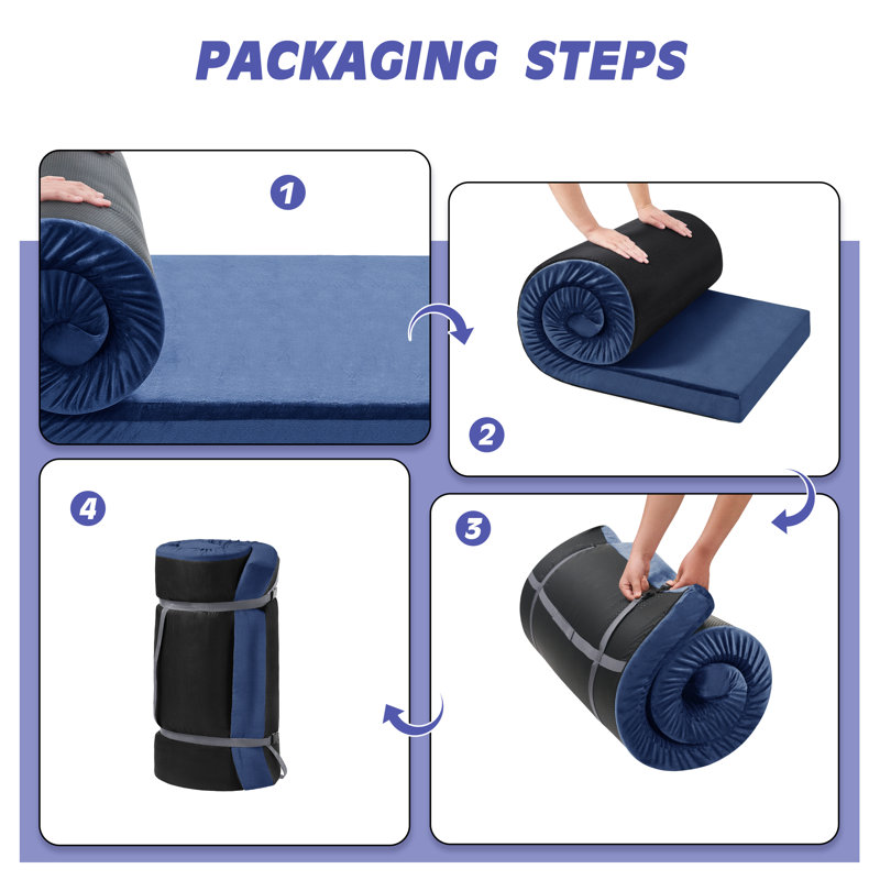Protège-matelas de camping en mousse à mémoire de forme, H 3 po x L 75 po x l 30 po, Marine