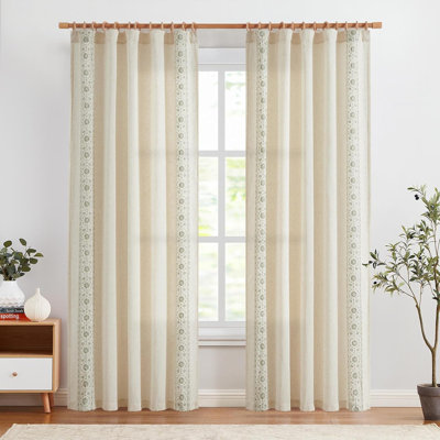 Linen Blend Embroidered Floral Farmhouse Curtains Curtains for Bedroom