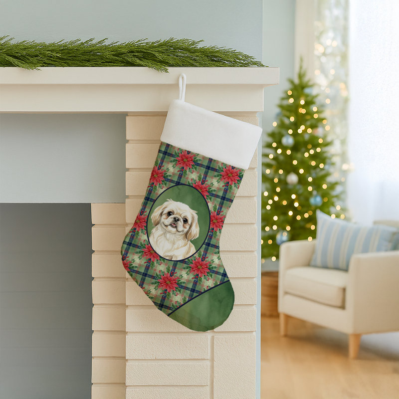 Bas de Noël crème à motif de Pékinois