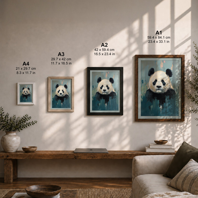 Contemplative Panda Modern - Print, Walnut, A3 - 42.0 x 29.7 cm