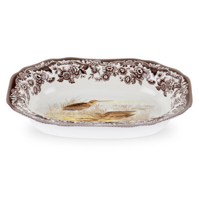 Spode Woodland Lrg Open Veg Dish 11.5" Snipe In Brown;white