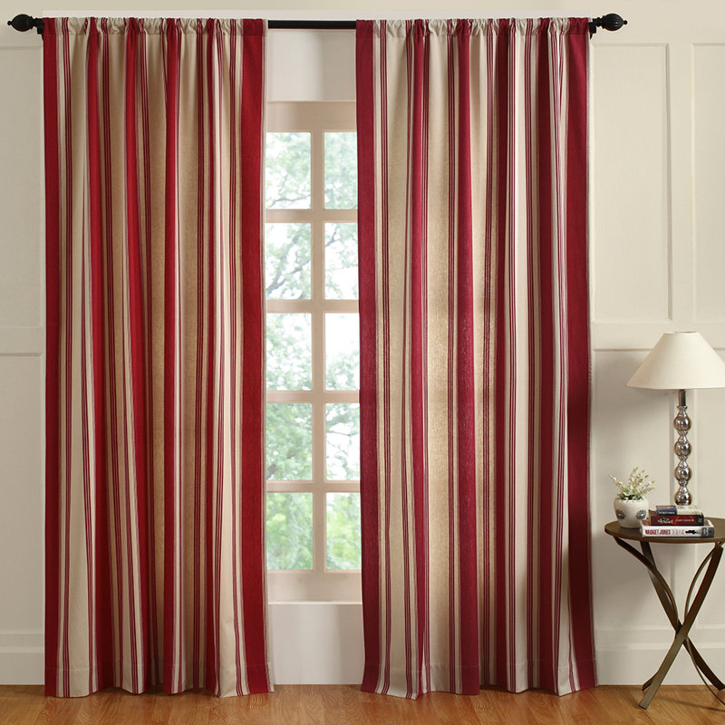 Alvarado Striped Semi-Sheer Curtain Single Panel, Red