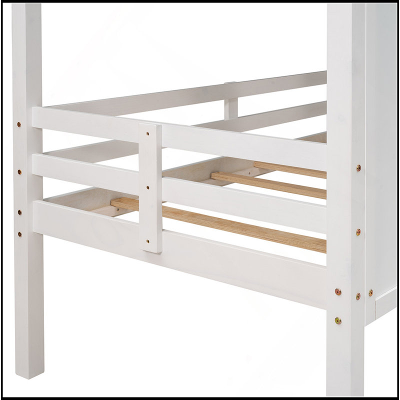 Lit mezzanine simple simple avec toit et deux fenêtres à l'avant, blanc
