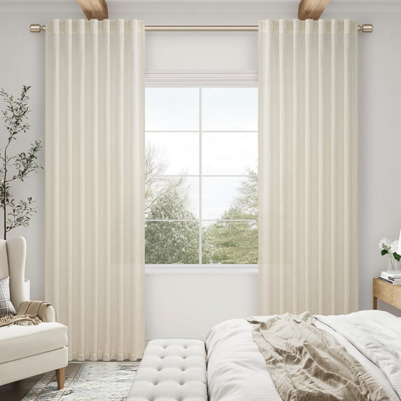 Dennan Linen Curtain Rod Pocket Back Tab,Linen Semi Sheer Curtains for Bedroom, 50" W x 96" L, Birch