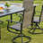 6-Person Outdoor Dining Set with 63"L Rectangular Dining Table and PVC-coated polyester Swivel Chairs-1645477604