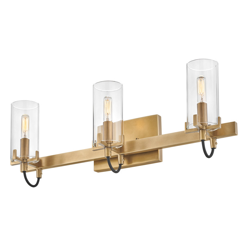 Ryden 3-Light Bath Vanity Fixture with Clear Cylindrical Shades, Heritage Brass