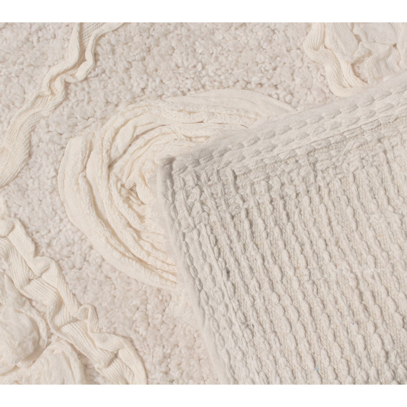 Schoenberger 2-Piece 100% Cotton Bath Rug with Spray Latex Non-Slip Backing Set , Ivory