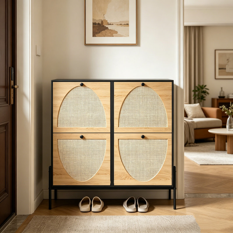 Armoire à chaussures pour hall d'entrée avec 4 portes rabattables, armoire à chaussures réglable pour économiser de l'espace, l 9,3 po x l 39,4 po x H 34,7 po