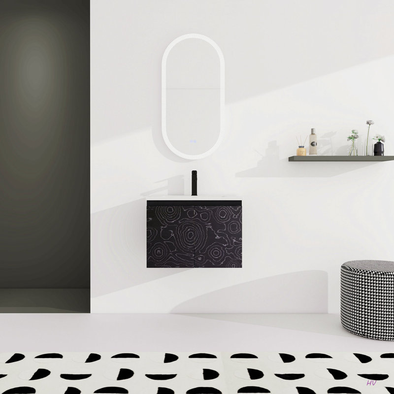 Meuble-lavabo mural 24 po avec lavabo en céramique et porte d'armoire à fermeture en douceur, ensemble KD