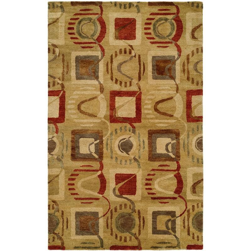 Abstract Handmade Tufted Wool Beige/Red Area Rug, Runner 2'6" x 8'