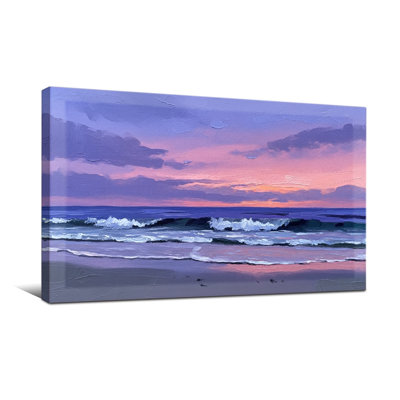 Nautique et plage, vagues océaniques, coucher de soleil, ciel, mauve, rose, plage de sable