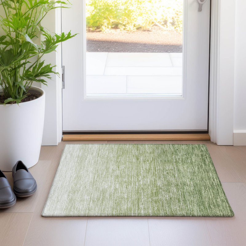 Premium Machine Washable Prisco Green Rug, Rectangle 1'8" x 2'6"