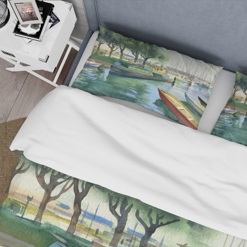 Bateaux en vert printemps - Ensemble de housse de couette traditionnel - Microfibre de polyester