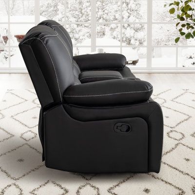 Nickki 73.2" Wide Faux Leather Manual Reclining Loveseat Sofa with Cupholder & Storage, 2 Seater Recliner Sofa