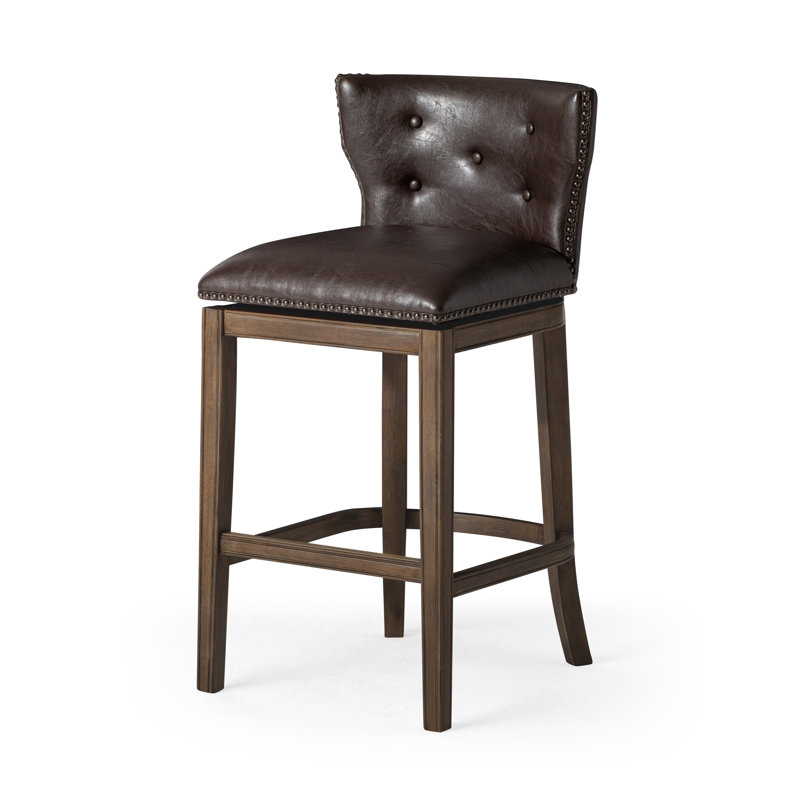 Maven Lane Hugo Stool with Faux Leather Upholstery, Walnut, Bar Stool (31" Seat Height)