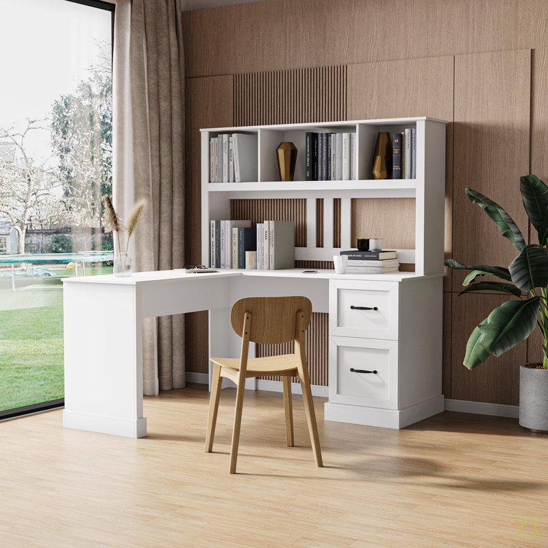 Bureau d'ordinateur à domicile avec huche, Blanc