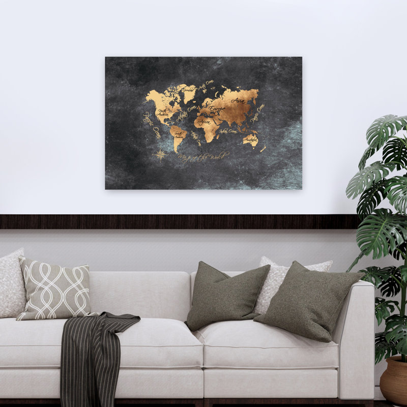Art mural rétro carte du monde contemporaine, H 32 po x l 48 po