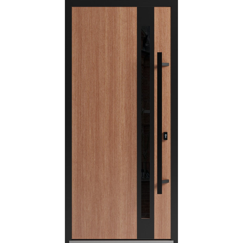 Porte avant en acier pré-suspendue à l'avant / teck Ronex 1033 / entrée en métal peint moderne l 36 po x H 80 po à gauche