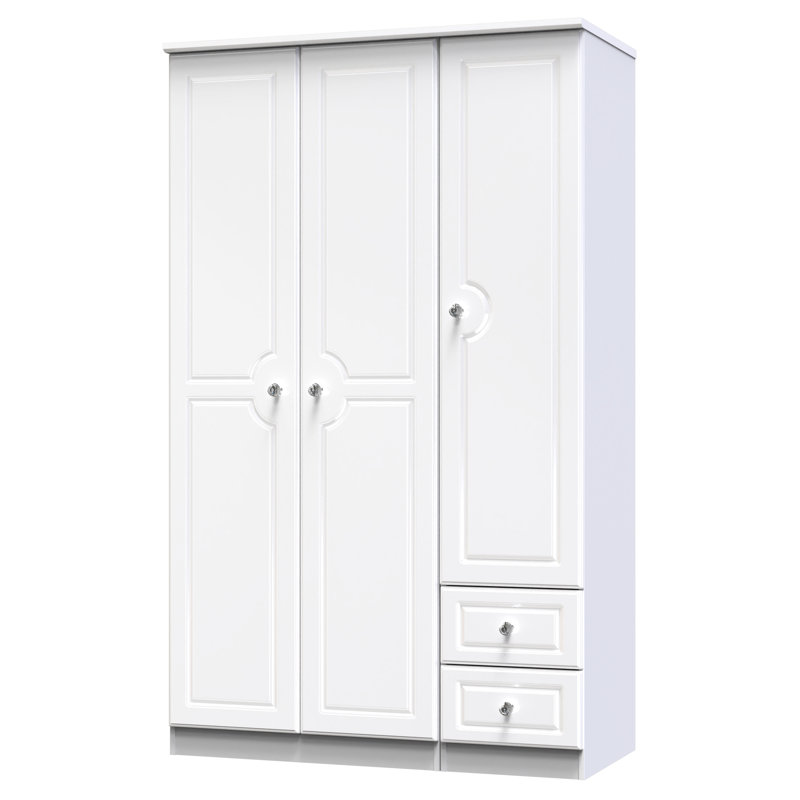 Conover Tall Triple Small Drawer Wardrobe, White Gloss/White