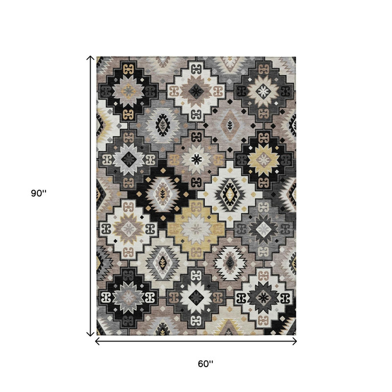 Tapis intérieur / extérieur lavable 5 pi x 8 pi noir blé et gris Southwestern