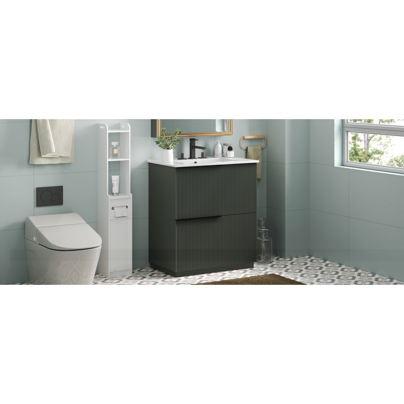 Meuble-lavabo 30 po avec lavabo en céramique et tiroirs pleine extension, Vert