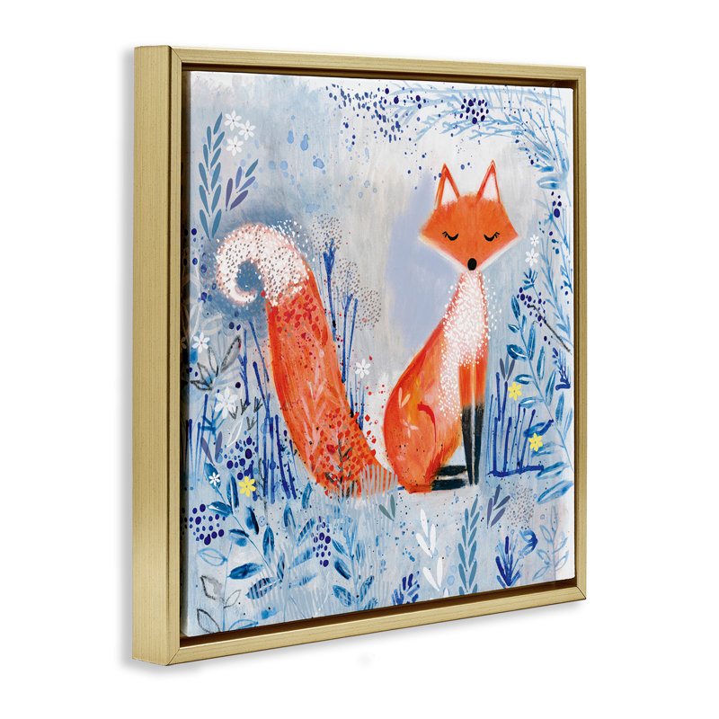 Cadre flottant Whimsical Fox Nature Collage, design par Clare Tupper, H 25 po x l 25 po, Cadre flottant métallique doré