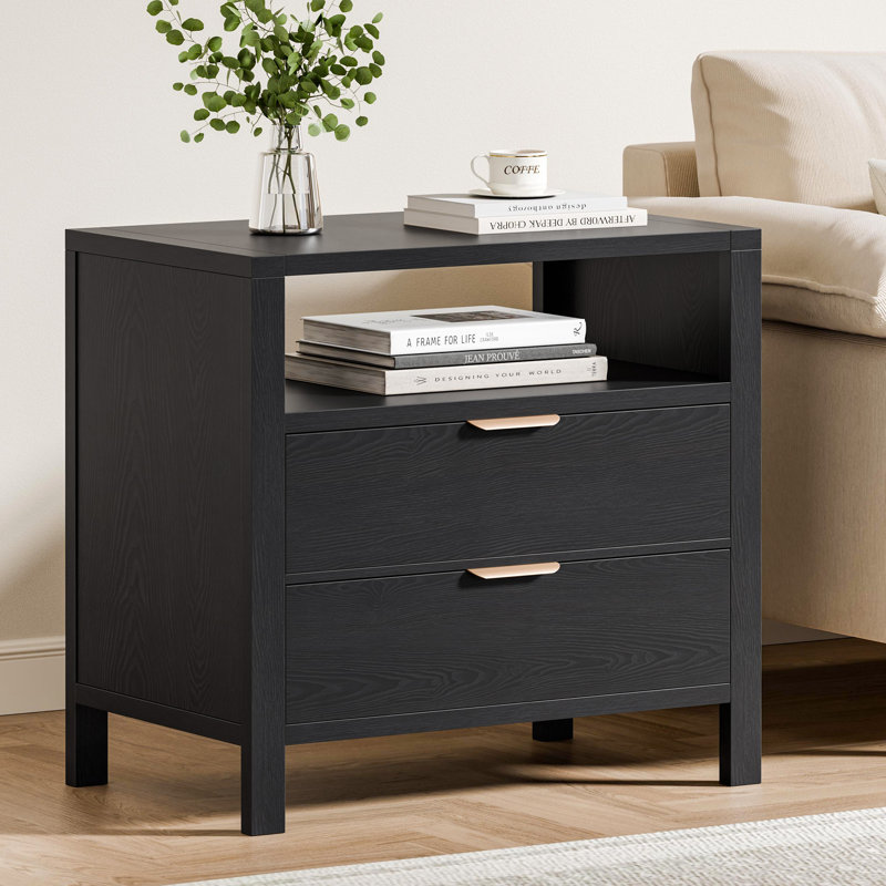Table de chevet 2 tiroirs avec tablette Avelyn, Noir, H 26,38 po x l 27,95 po x P 17,32 po, 1