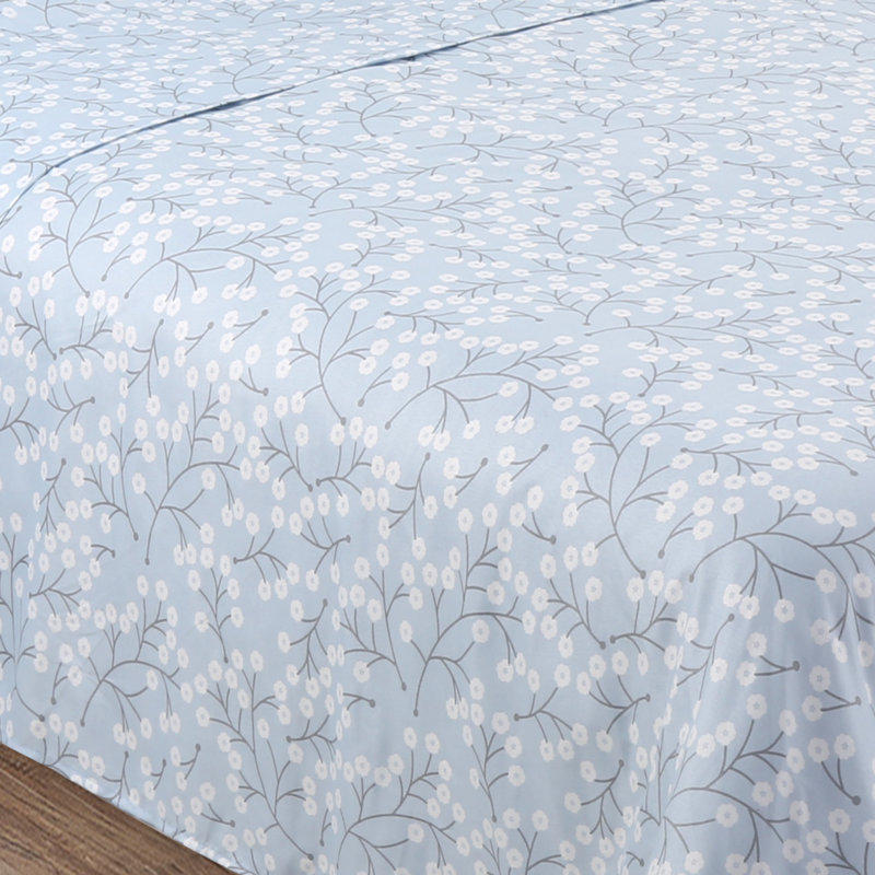 Ensemble de draps en microfibre Hijiri, Floral, Bleu, Double
