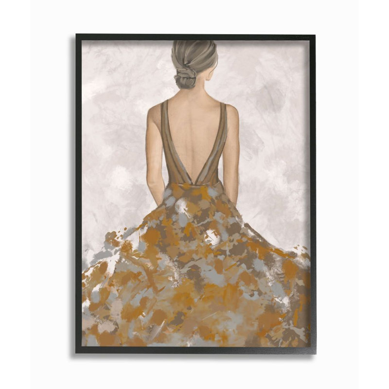 «Ballerina Woman Brown Gray», reproduction d'art graphique, Giclée encadrée noir minuit, H 14 po x l 11 po