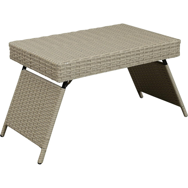 Portable Folding Wicker Table, Gray
